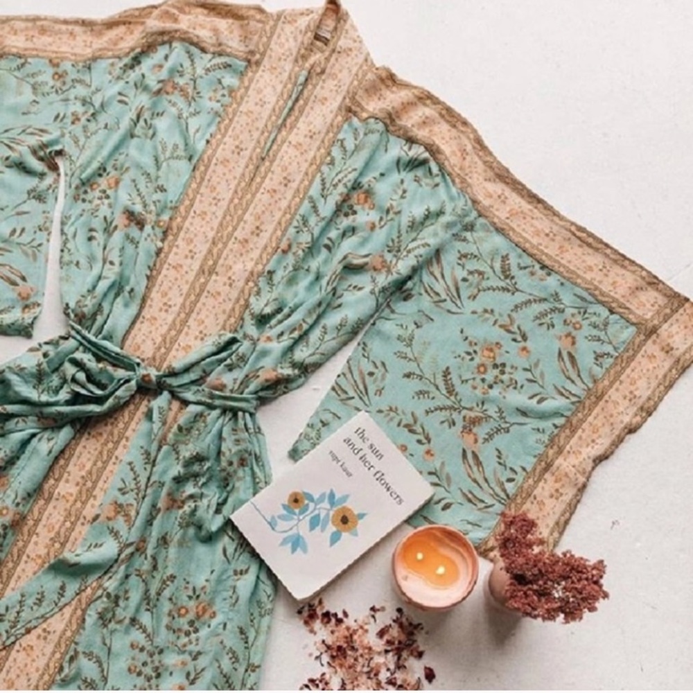 SOLD OUT Turquoise Fields Floral Kimono Robe Coverup - Picture 7 of 8